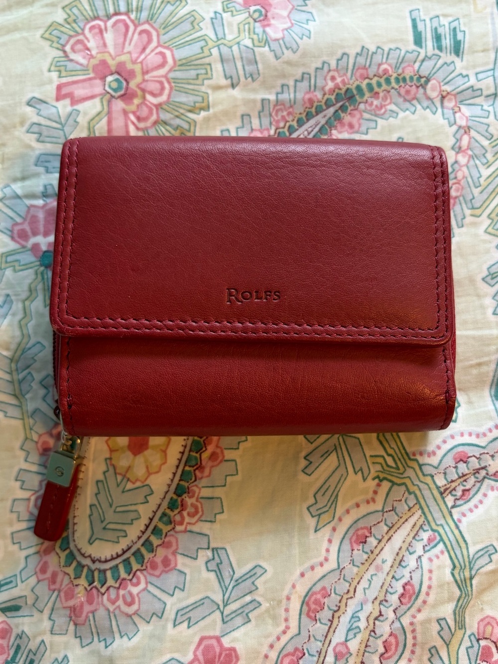 Rolfs Deep Red Leather Compact Fold Wallet